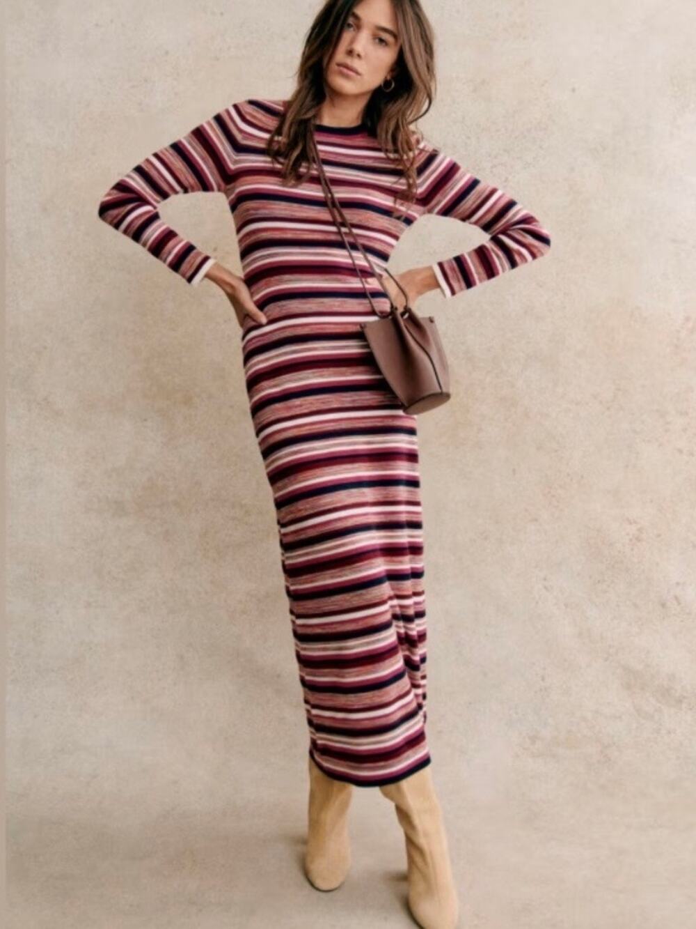 Sezane Melyna Dress Wool Blend Cotton Long Sleeve Knit M